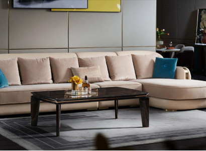 Corner sofa Leather Beige Luxury Living landscape Couch Corner suite Sofas Furniture Design